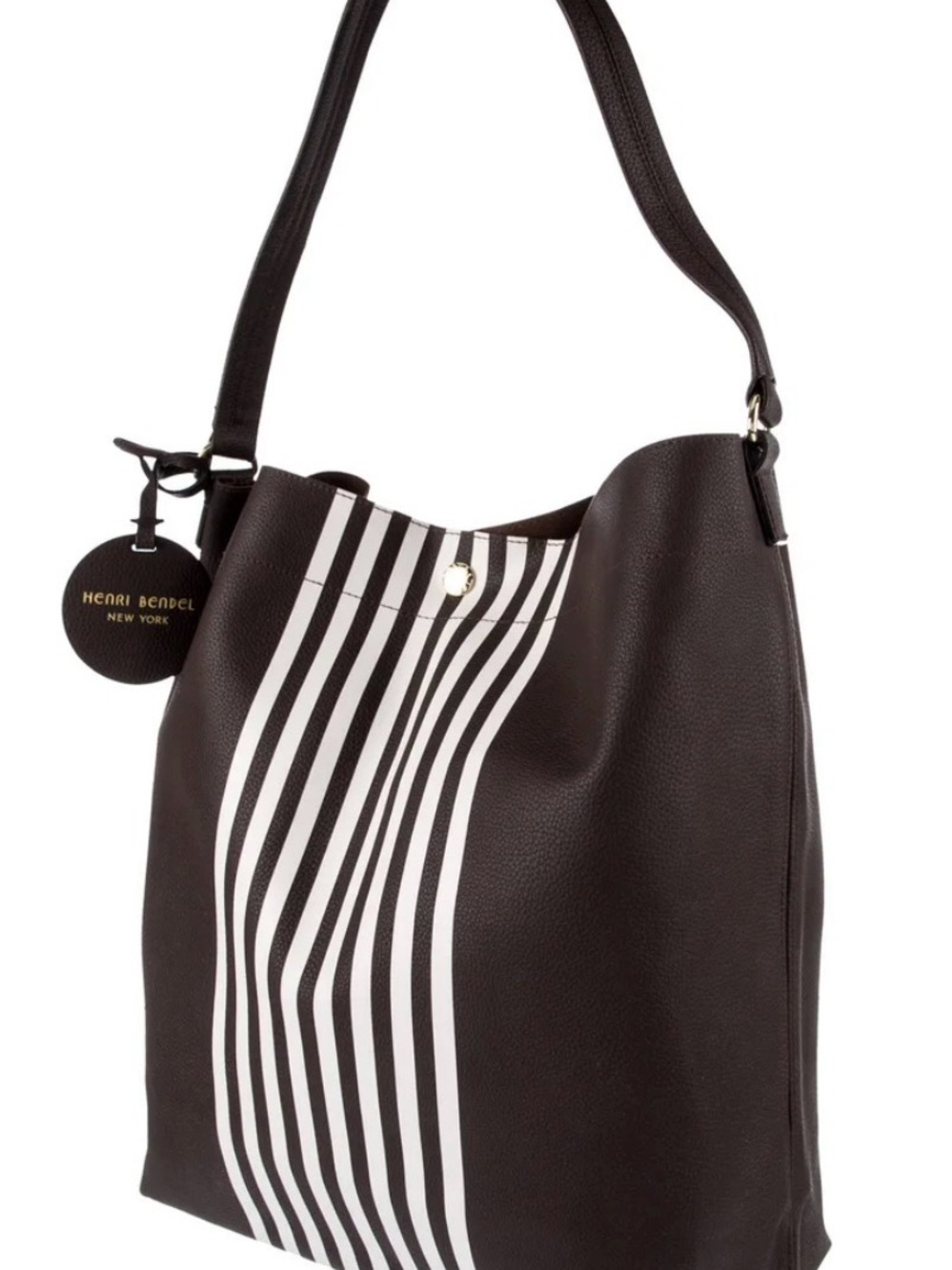 henri bendel Brown and White Striped Leather Shoulder Tote Hobo Bag - Picture 3 of 5